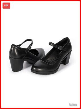 Mary Jane Heels Arch Support Closed Round Toe Chunky Block Pumps Vegan PU